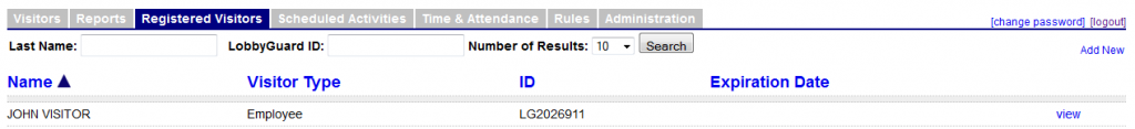 Registered Visitor Log